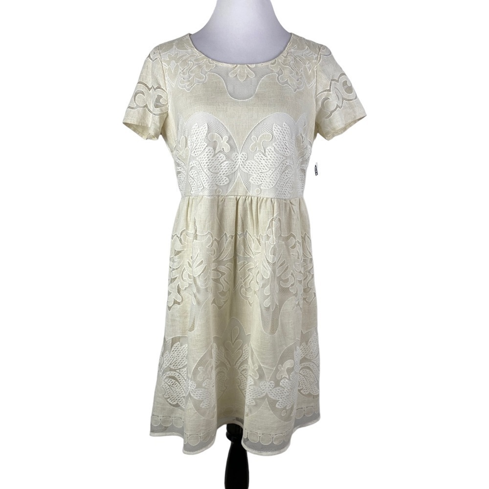 Old Navy Ivory 2-Layer Lace Mesh Keyhole Back Side Zip‎ Dress Women's Medium NEW